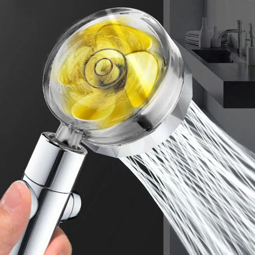 Turbo Fan High Pressure Built In Filter Shower Head 360 Degree Rotation Water Saving Spray