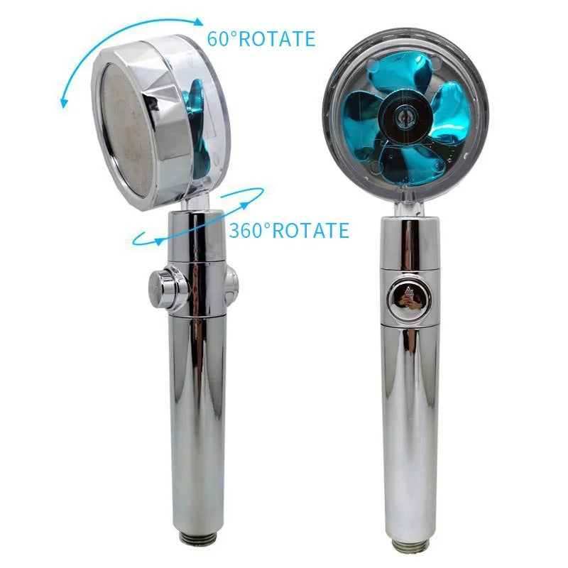 Turbo Fan High Pressure Built In Filter Shower Head 360 Degree Rotation Water Saving Spray